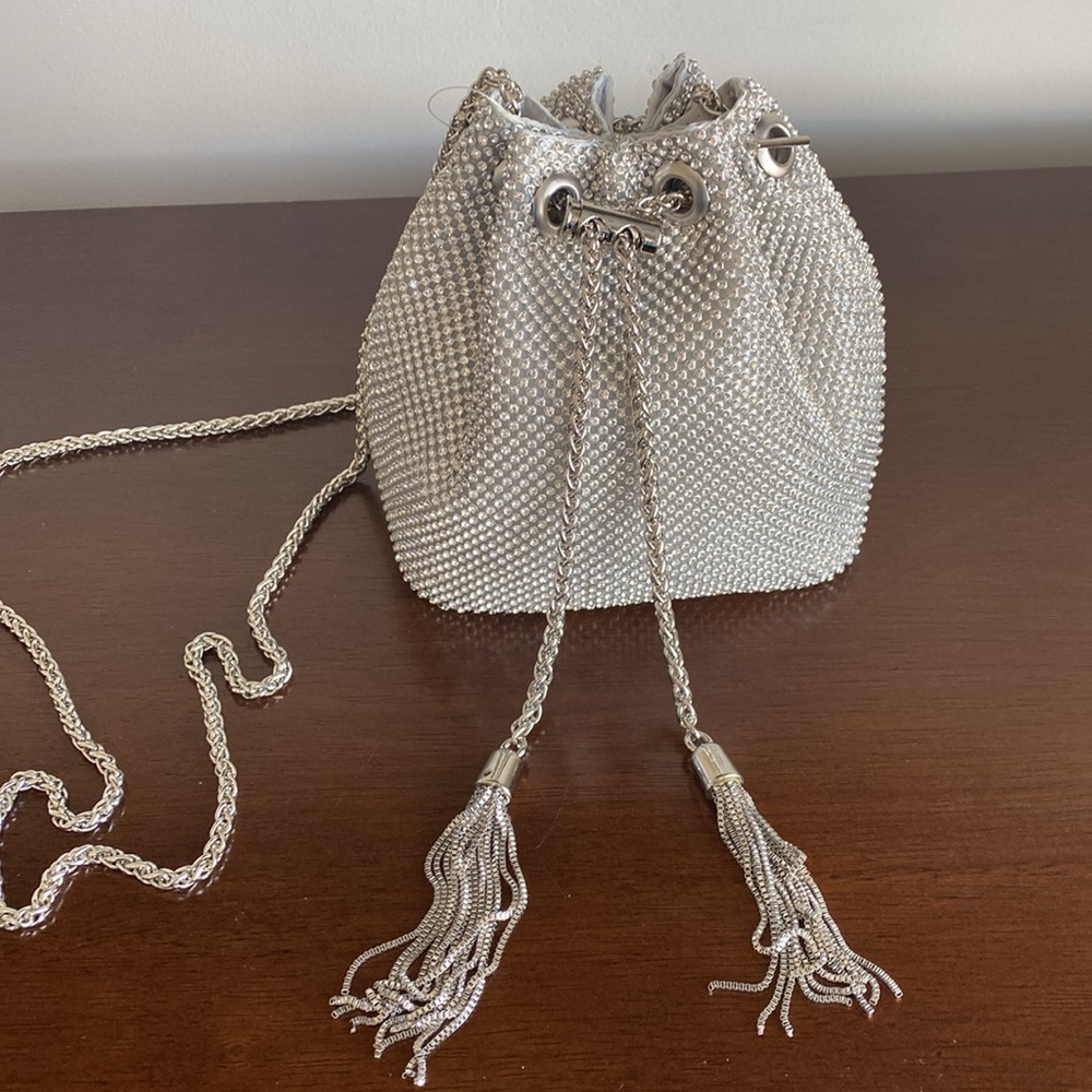 NWT - Silver Crystal Bucket Bag